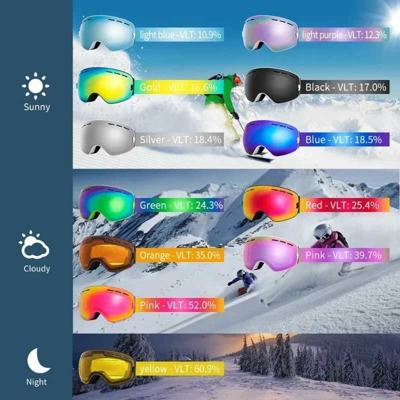 Mens and womens brand ski goggles ski goggles UV400 protection snow goggles double-layer anti fog ski mask glasses CL241010