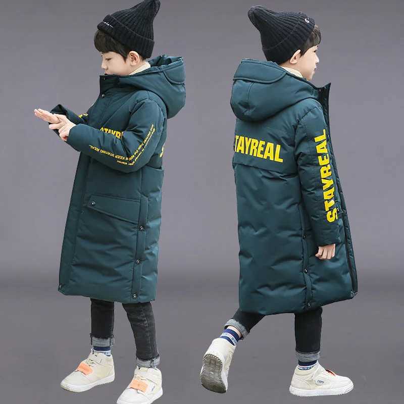 Down Coat -30 Russia Snowsuit 2024 Winter Boys Long Over-Knee Coat Clothes Waterproof Windproof Outdoor Thicken Hooded Parka s Jacket H241010