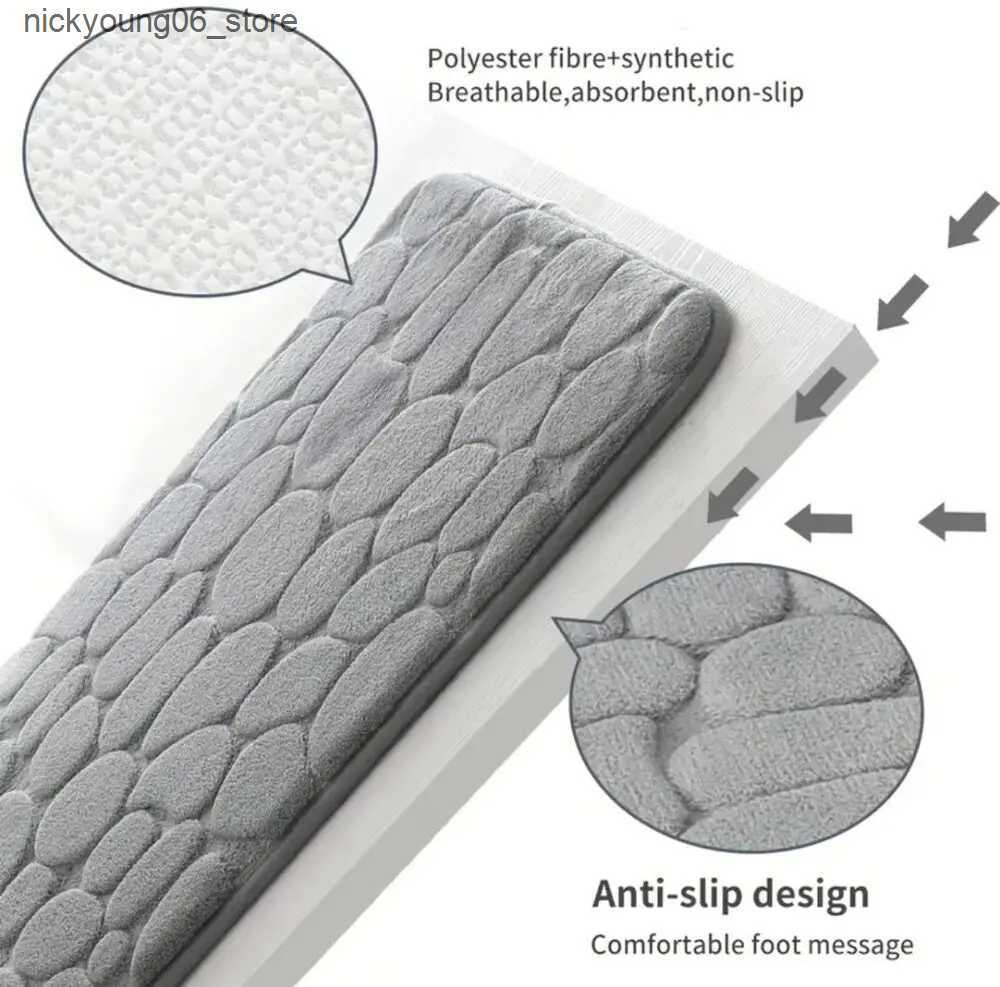 Non-Slip Bath Mats Cobblestone Emed Shower Antislip Mat Super Absorbent Draining Mat Bathroom Carpet Memory Foam Washable Rug Toilet Floor Mat L240910