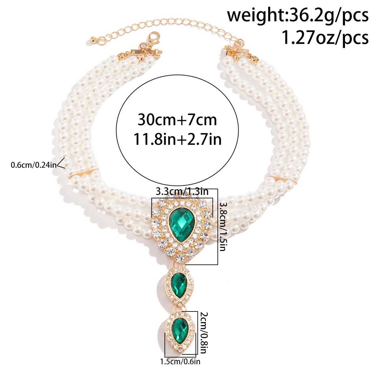 PuRui Elegant Rhinestone Drop Shape Pendant Choker Multilayer Imitation Pearl Necklace for Women Green White Neck Chain JewelryX241009