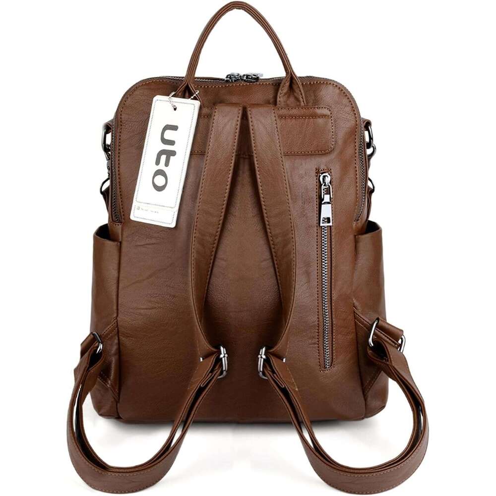 Women Backpack Purse Leather Vegan Convertible Ladies Rucack Front Belt Pocket Shoulder Bag Black