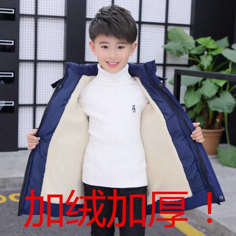 Down Coat 5 6 8 10 12 14 Years Big Boys Jacket Autumn Winter Plus Velvet Warm Teen s Jackets Fashion Mid length Zipper Hooded Boys Jacket H241010