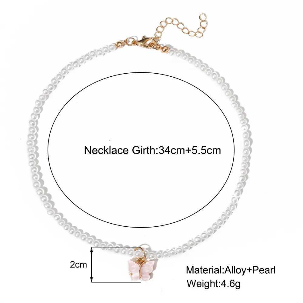 Fashion Beaded Pearl Butterfly Necklace for Women Teens Vintage Pink White Acrylic Butterfly Clavicle Necklace Party JewelryX241009