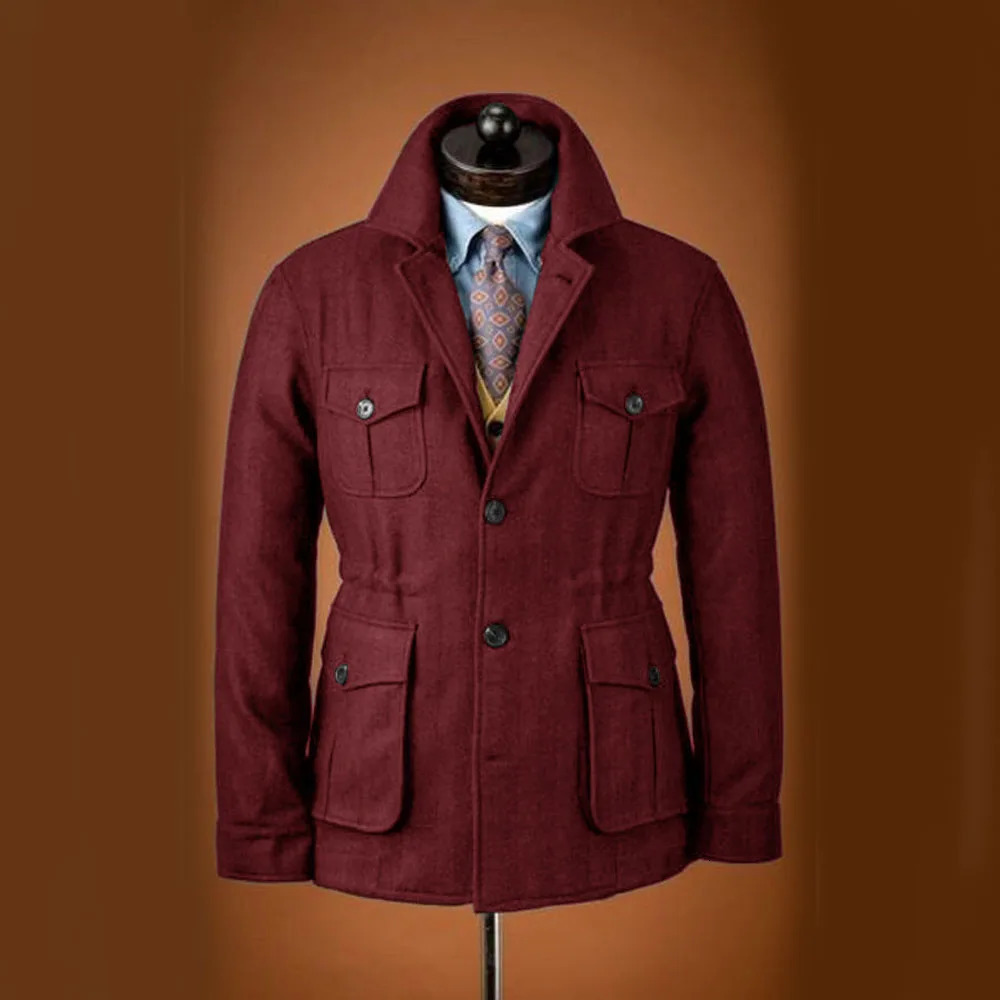 Mens coarse woolen jacket tailcoat wool set high-quality clothing wool single chest casual slim fit mens jacket 241009