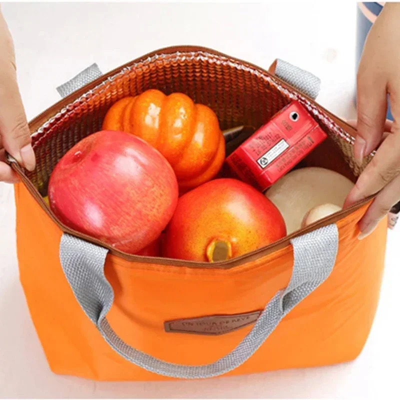 Lunch Box Camping Picnic Bag Solid Color Portable Insulated Refrigerated Cold Food Cooler Thermal Handbag 240925
