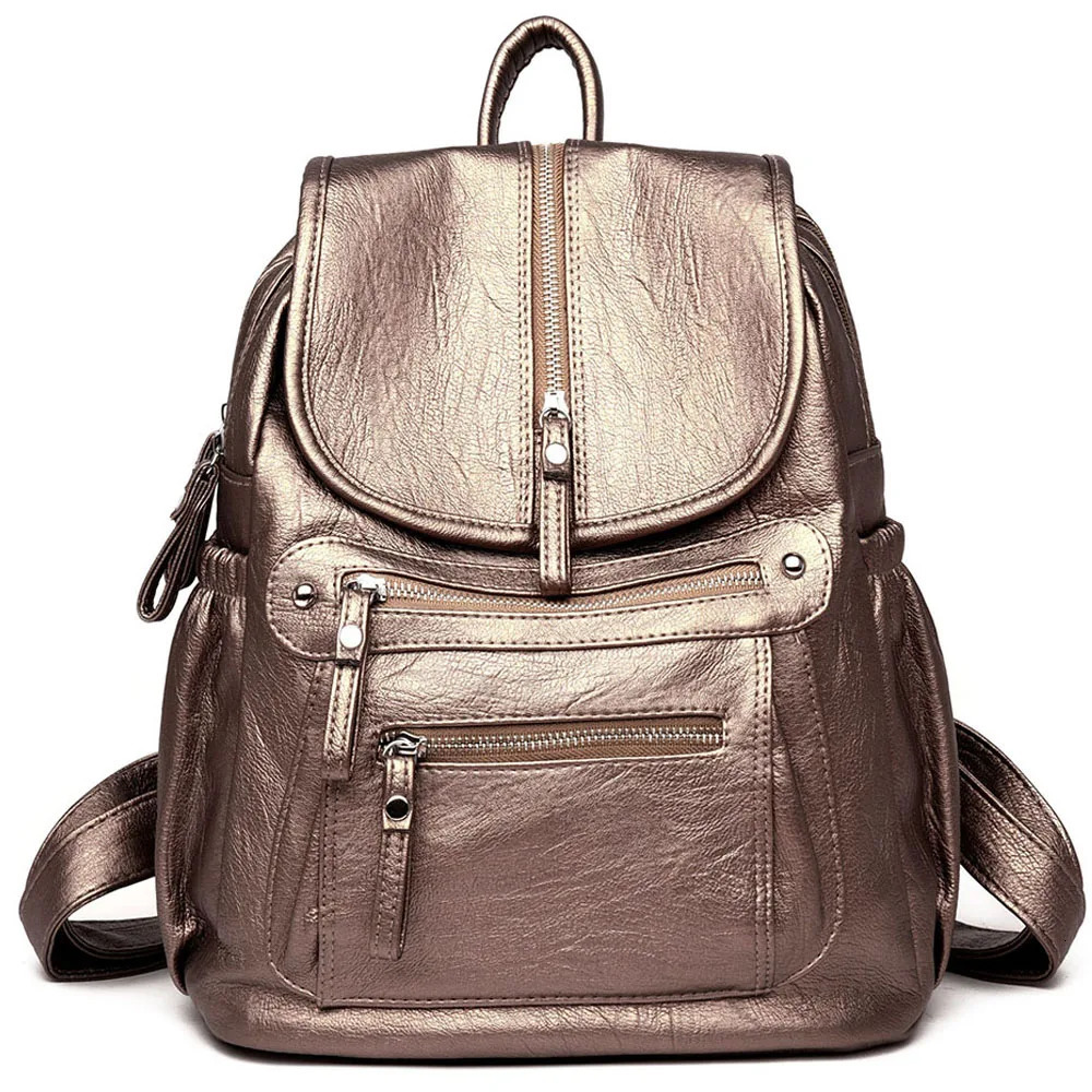 Womens highquality leather backpack retro womens shoulder bag Sac a Dos travel Mochila girls school 241008