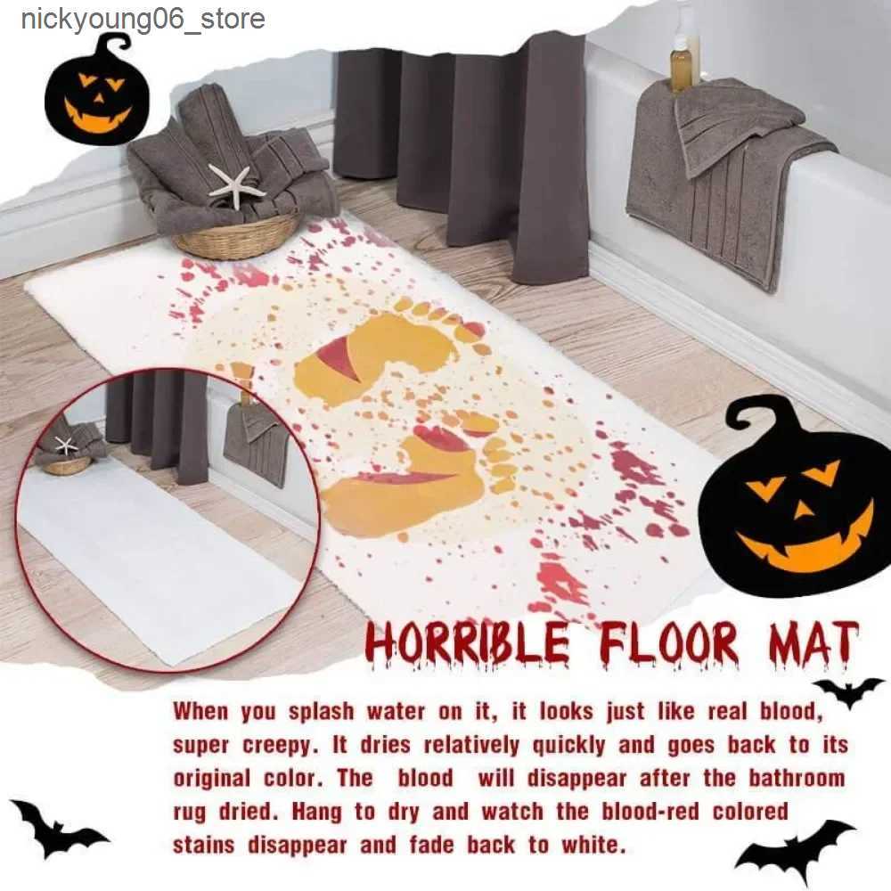 Non-Slip Bath Mats Color-Changing Bath Mat Halloween Mat Red Horrible Floor Carpet Home Bathroom Horror Blood Footprints Anti-Slip 40*70CM Carpet L240