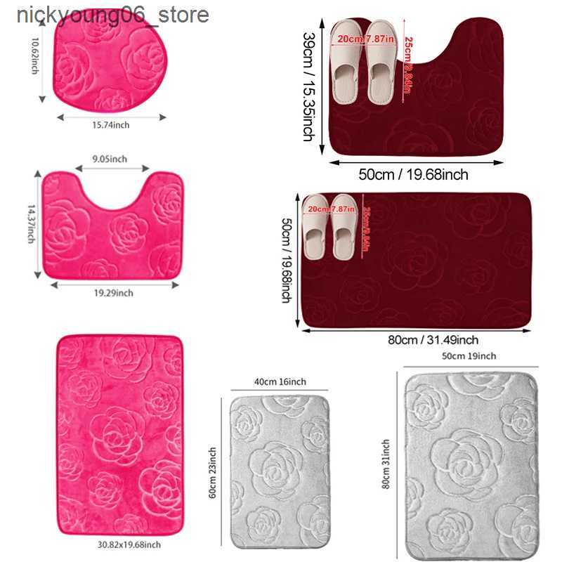 Non-Slip Bath Mats 1/2/3 piece setroses Rugs Ultra Soft Non Slip Floor Mat Absorbent Bath MatU-Shaped RugToilet CoverBathroom Shower Carpet L240910