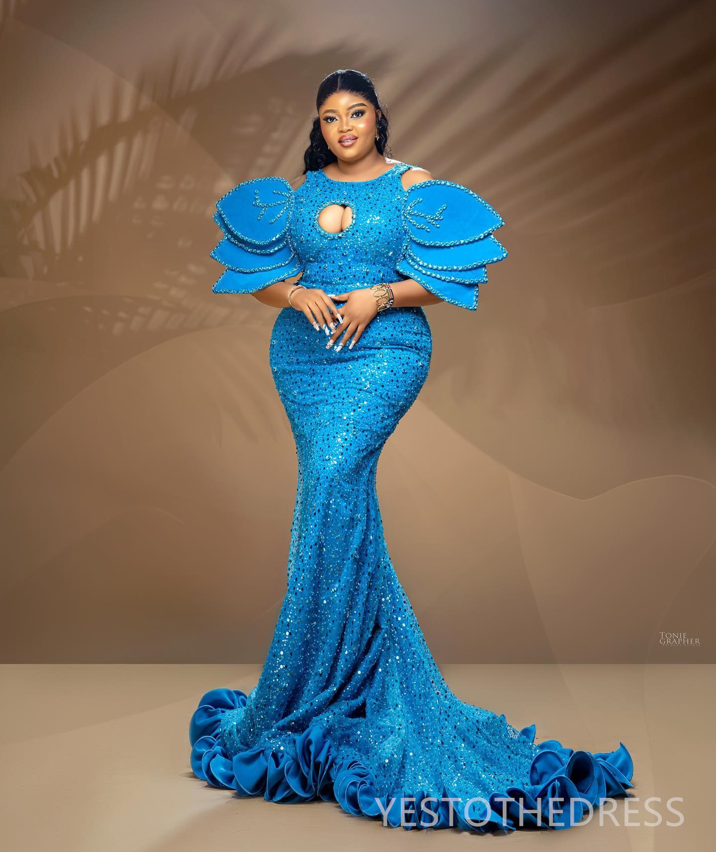 2024 Plus Size Blue Prom Dress For Special Occasions Evening Dresses Formal Gowns Mermaid Sheer Neck Flora Beaded Sequined Lace Birthday Dress Recepti