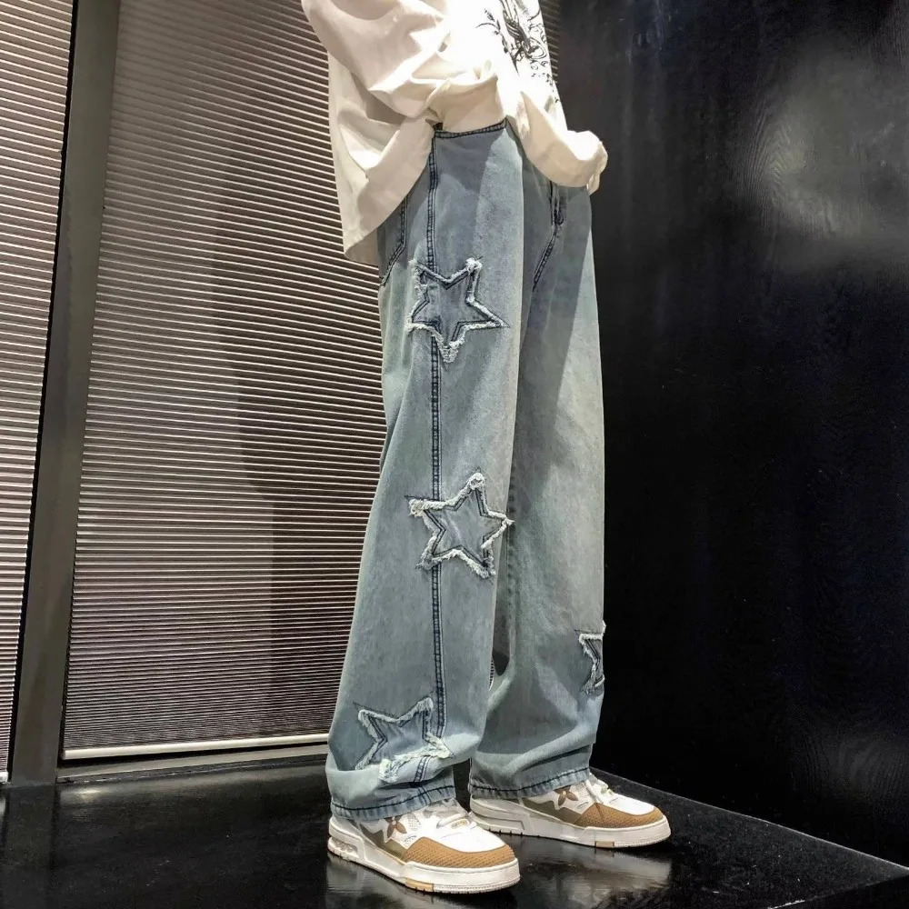Mens denim Trousers mens casual jeans loose streetwear mens pants star graphics Y2K Harajuku fashion 241007