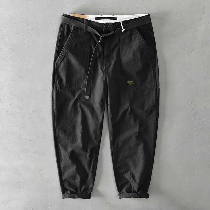 New Spring/Autumn 2024 Cotton Mens Cargo Pants Mens Clothing Casual Loose Waist Belt Mid Waist Slimming Jogger Mens Trouser W241009