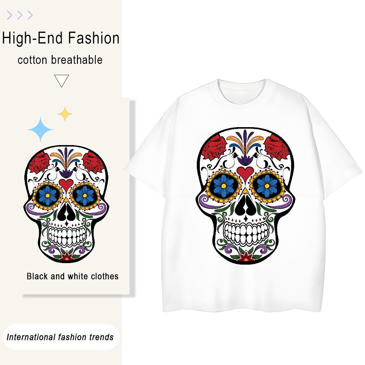 Brand T-Shirts 230g Cotton Crew Neck Breathable Casual Beach skull Women Tshirts Loose DIY Logo Tee Shirt