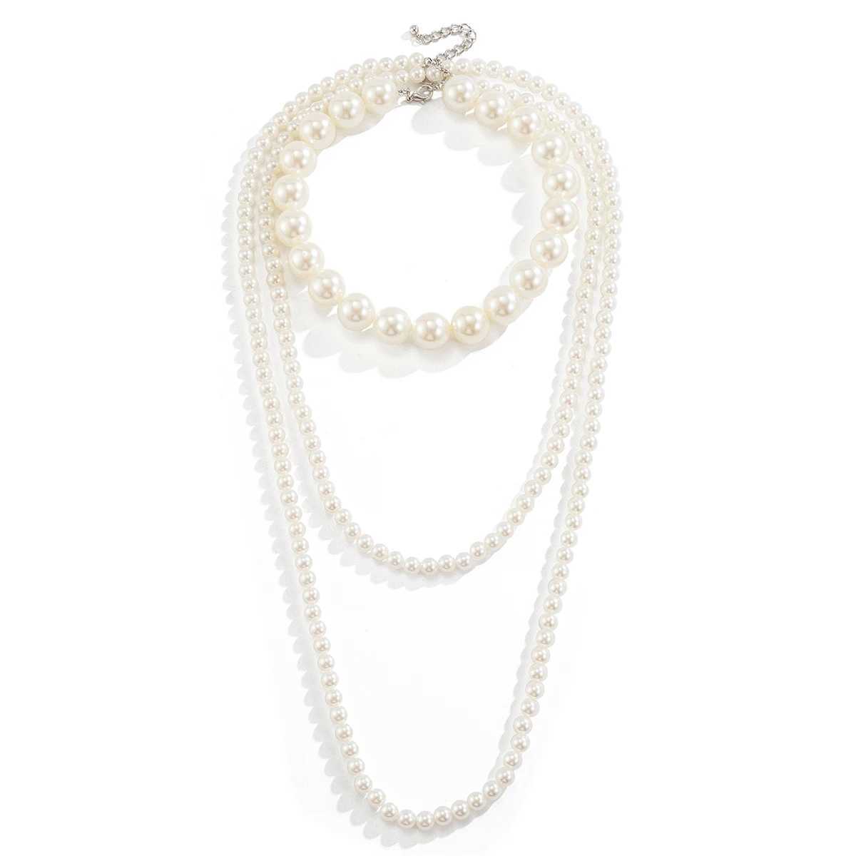 Ingemark 2Pcs/Set Multilayer Imitation Pearl Chain Necklace for Women Wed Bridal Vintage Adjustable Long Link Party Jewelry GiftX241009