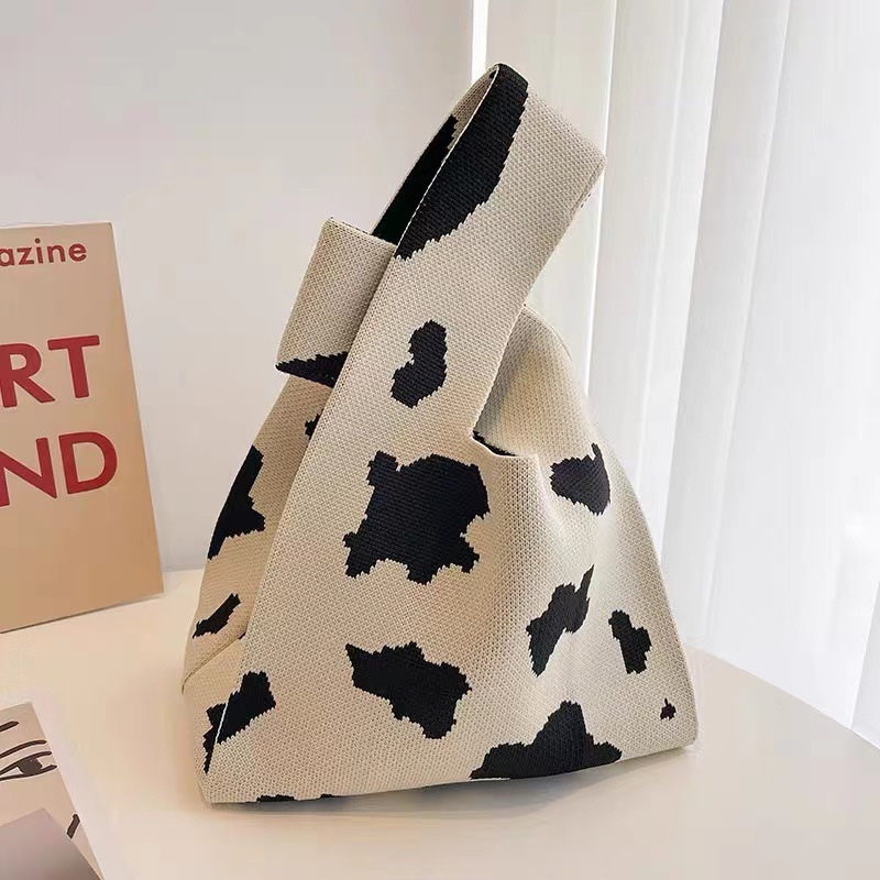 make up bag Women's Casual Knitted Tote Bag - Japanese-Korean Style