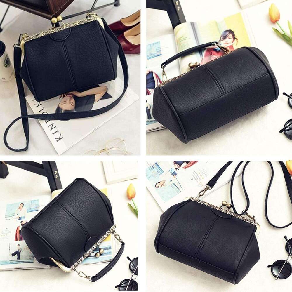 Women Wedding Vintage Pu Handbag - Kiss Lock Antique Minimalist Purse