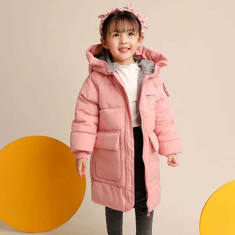 Down Coat 2024 Winter Childrens Cotton Jacket Baby Boys and Girls Korean Style Medium length Hoodie Baby Coat H241010