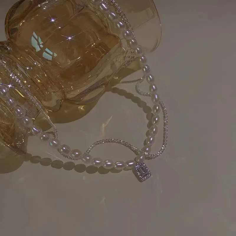 Elegent Luxury Double Layer Pearl Necklace for Women Crystal Pendent Female Choker Bling Wedding Womens Necklaces Jewelry GiftsX241009