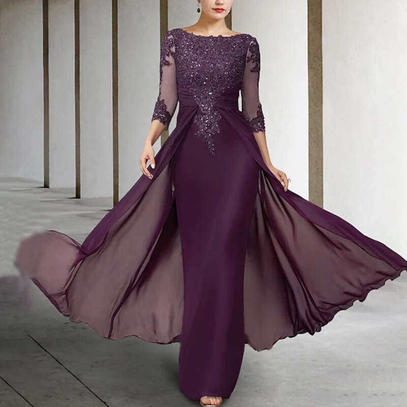 Long Elegant Mother of the Bride Dresses Chiffon Appliques Jewel Neck or Length Evening Party Skirt for Women Prom Dress
