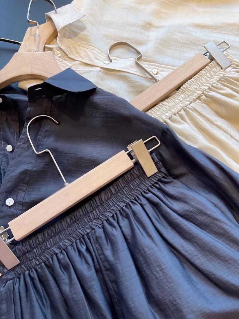 Womens Tracksuits 2023 Fashion Women Summer Thin Shirts And Shorts Sets Solid Loose Casual Button Blouse Suit Two Piece Set For Outfit Otzri