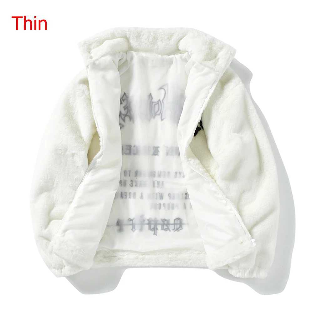 Men's Down Parkas Mens rabbit fur leather jacket hip-hop retro letter winter Flce jacket T-shirt casual Harajuku jacket zipper fashion jacket Y24