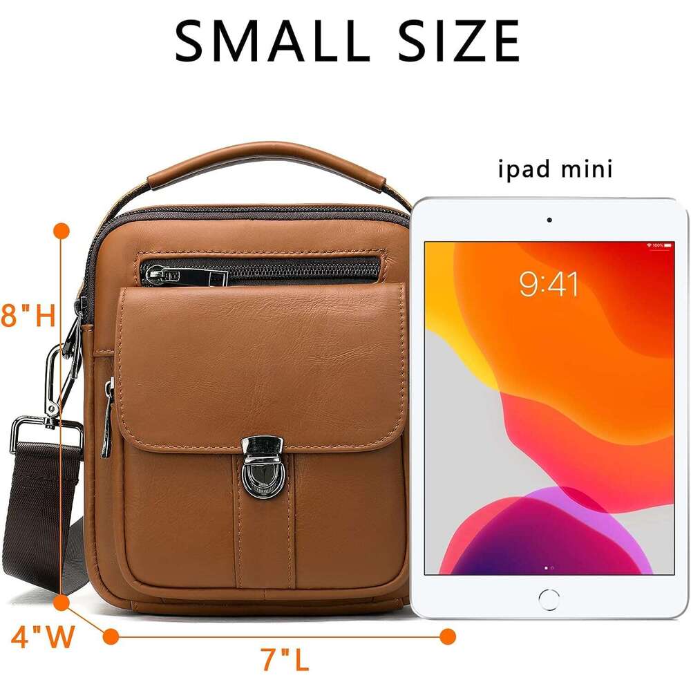 Man Purses Bags Small, Mini Genuine Leather Messenger and Shoulder Bag for Men with lots of Zipper Pockets