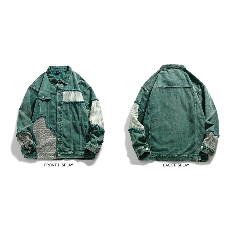 Arrival Green Patchwork Men Women Unisex Denim Jean Jacket Coat Bomber Shirt Casual Couple Retro Vintage Streetwear Autumn 240913