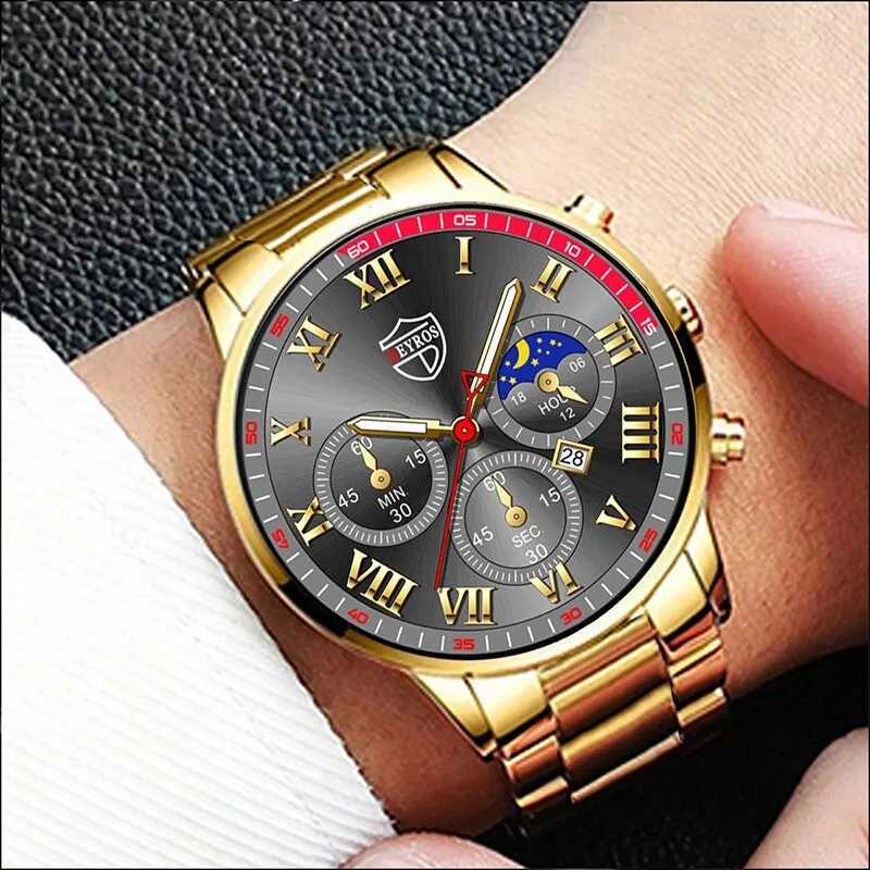 2PCS Fashion Mens Calendar Watches Luxury Male Stainless Steel Quartz Wristwatch Luminous Clock Men Bracelet Wrist WatchX241010