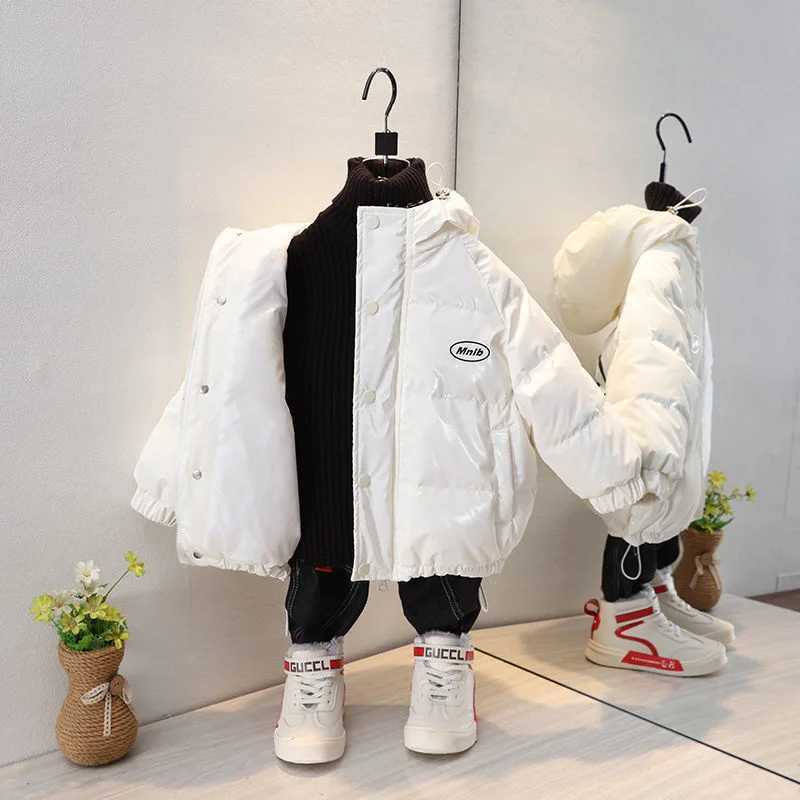 Down Coat Fashionable new girl boy jacket winter warm thick down jacket baby shiny letter printed jacket clothing hooded apron jacket H241010