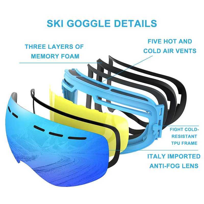 PHMAX Ski Goggles Double layer Lens Ski Glasses UV400 Protection Anti fog Ski Goggles Outdoor Sports Ski Goggles Mens CL241010