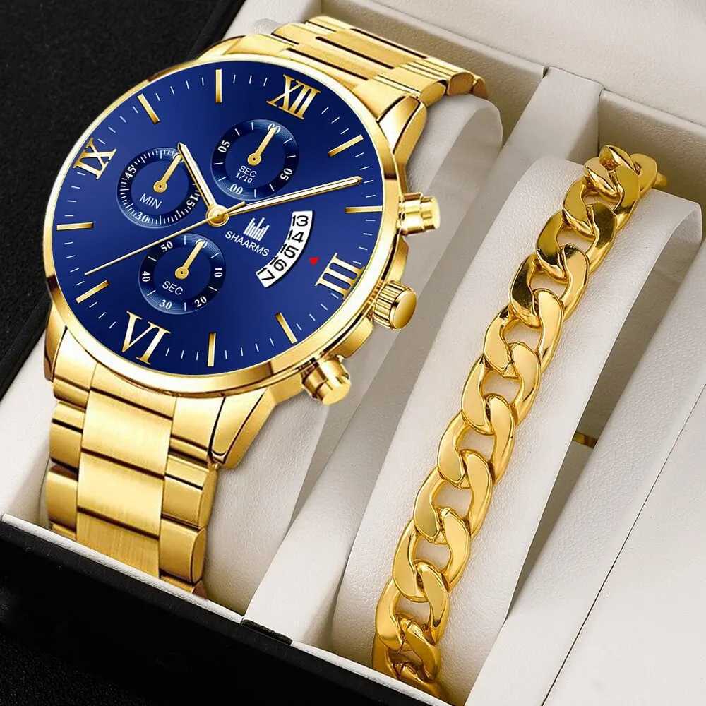 Mens Fashion Business Quartz Watch Fashion Fake Three Eye Six Pin Calendar Men Watch Stainless Steel Belt Men WatchesX212