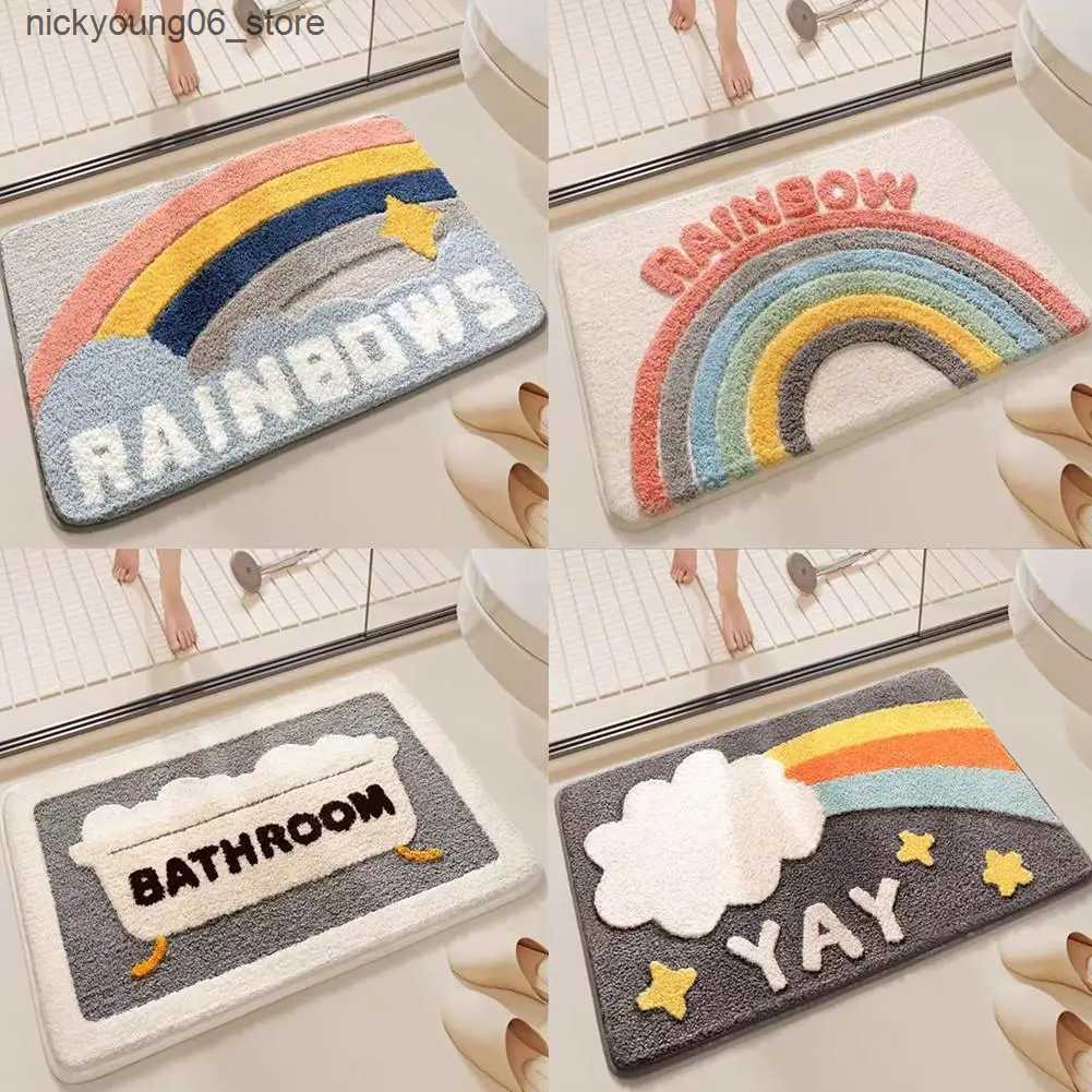 Non-Slip Bath Mats Imitation Cashmere Floor Mat Bathroom Anti Slip Floor Mat Cute Simple Doormat Bedroom Living Room Absorbent Rug Home Decoration L24