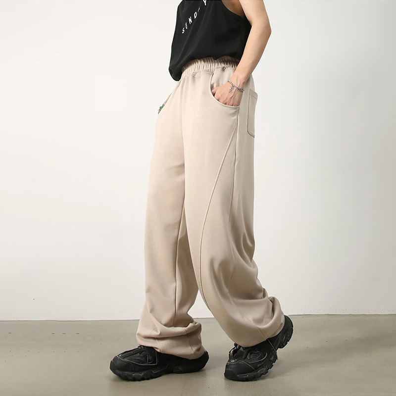 HOUZHOU baggy sweatpants mens wide leg casual pants oversized gray Trouser loose Korean street clothing patch 241010