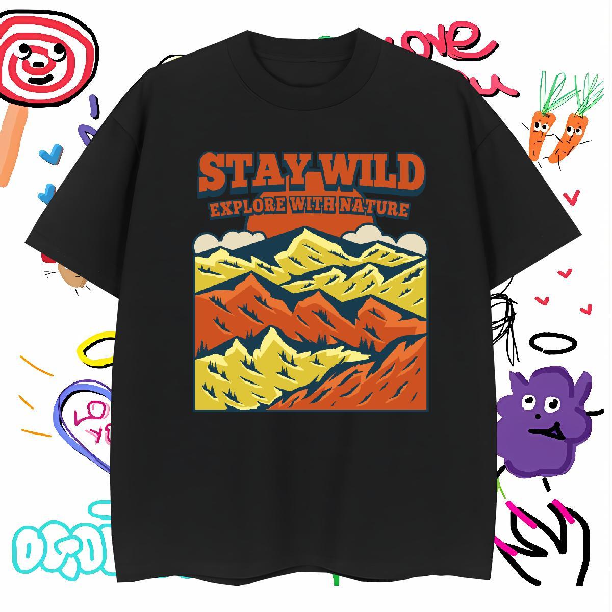 Unisex Mens T Shirts 230g Pure Cotton mountains Street wear Hip Hop DIY Anime Round Neck Short Sleeve Men Tshirts Stylist Wear