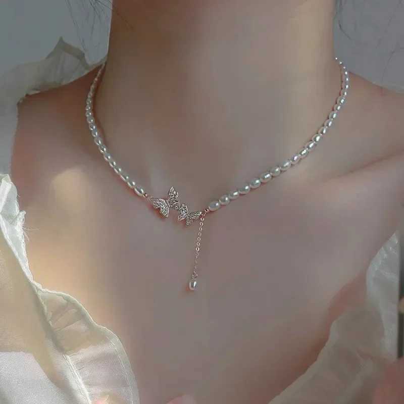 Fairy Butterfly Pearl Necklace for Women Bow Engagement Fine Jewelry Wedding Party Birthday Gift Dropshipping Necklaces ChainX241009