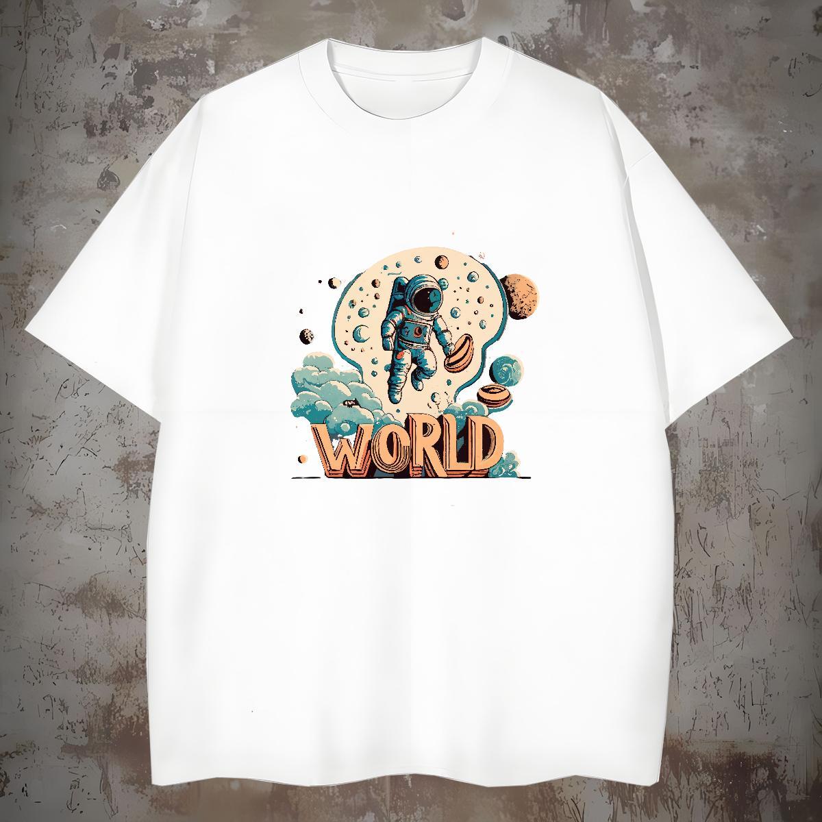 Loose Fit Man T Shirts 230g Pure Cotton spaceman Casual DIY Logo Oversized O-Neck Short Sleeve Men Clothes T-Shirt Wholesale Top Tees