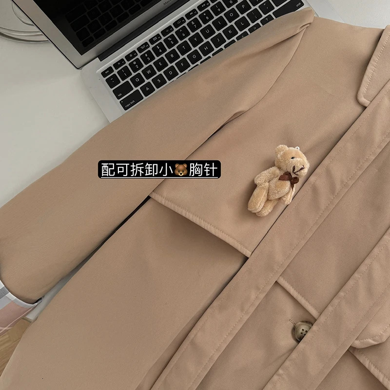 Womens double breasted trench coat casual jacket autumn and winter item womens tie waist jacket 240927