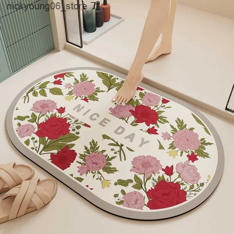 Non-Slip Bath Mats Bathroom Rugs and Mat Set Washable Non Slip Water Absorbent Flower Design Bath Mat Toilet Rug L240910
