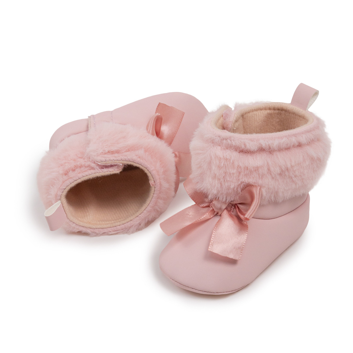 Pink Toddler With Bow Velvet Fluzzy Autumn Winter Baby Snow Boots Kids Girls Warm Shoes First Walkers Shoes 0-18M