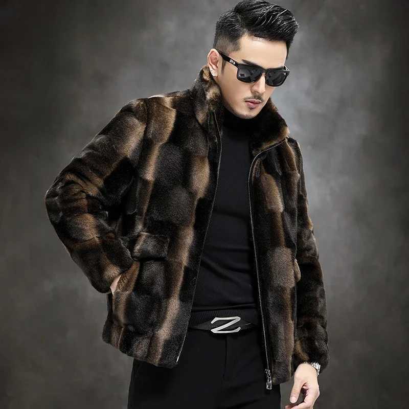 2024 Autumn Winter Mens Fashion mink fur coat Mens standing collar warm fur jacket Mens genuine leather plain coat P465 L2511127EJD