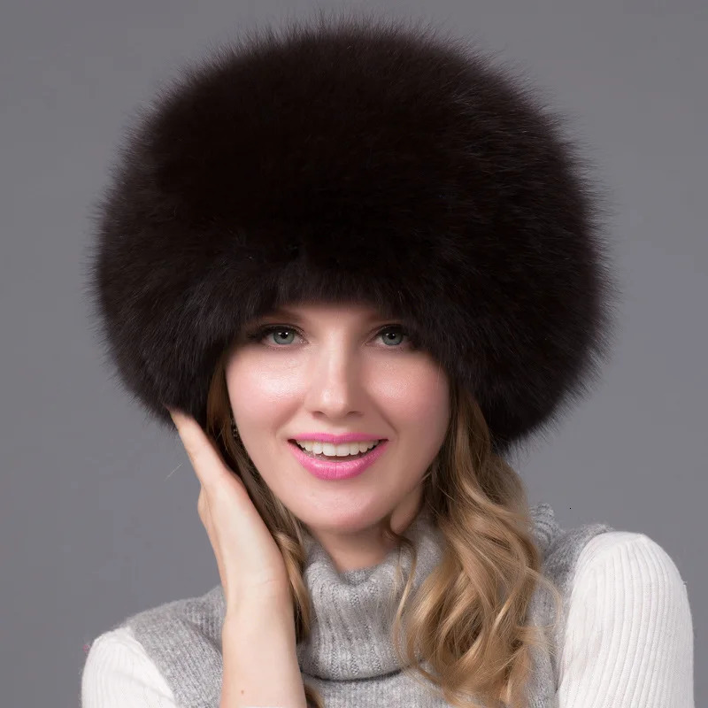 Selling 100% Natural Fox Fur Hat Womens Thick Winter Warm Fashion Earcup 241009