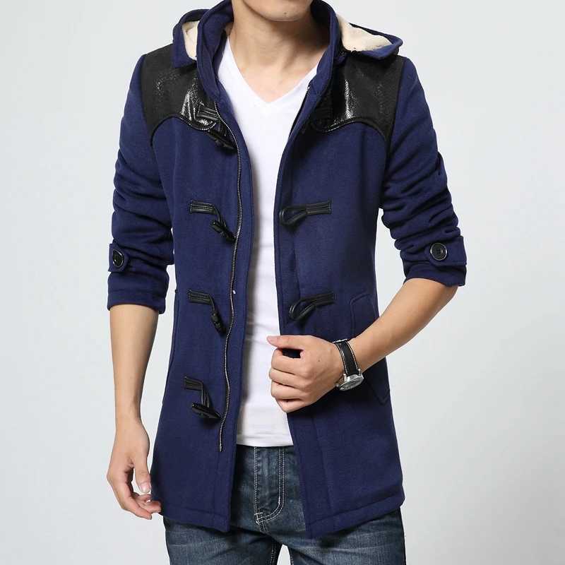 Winter New Brand Fashion Mens Long Fleece Trench Jackets Warm Thicken Woolen Parkas Fur Hooded Quilted Coats LX241010
