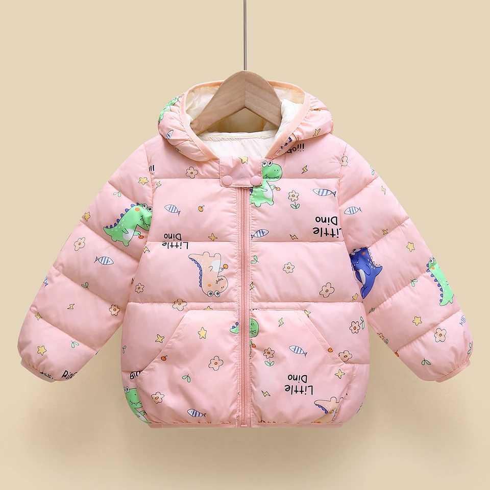 Down Coat Hibobi Winter Childrens Cotton Coat Dinosaur Pattern Hoodie Long Sleeve Down Jacket Suitable for Children Under Five Years Old H241010