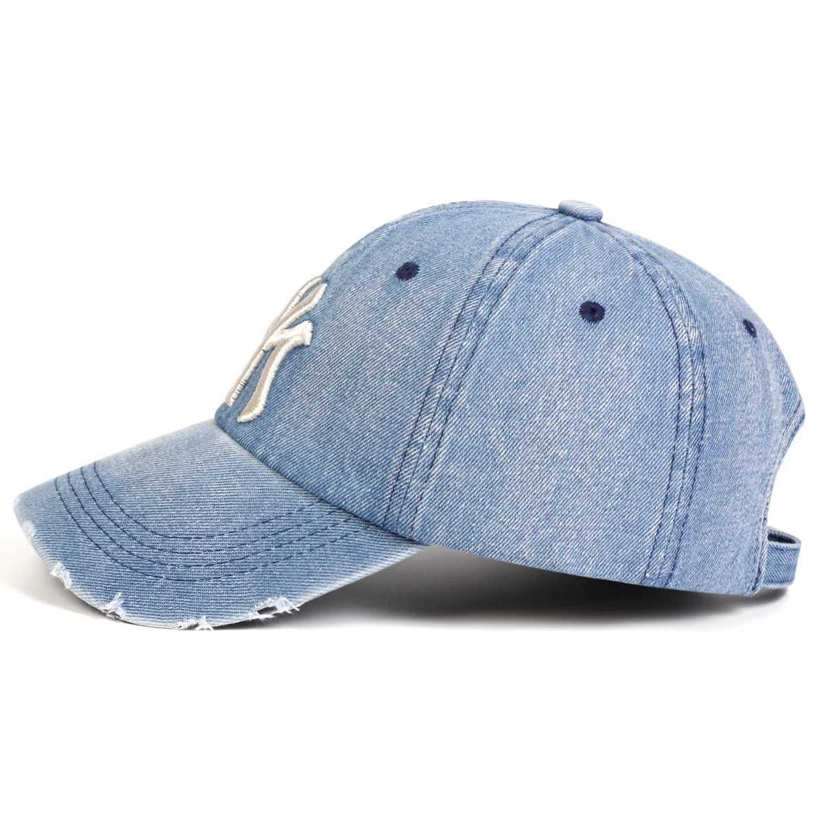 Ball Caps Neutral letter embroidered hole denim baseball cap for spring and autumn outdoor adjustable casual hat H241010