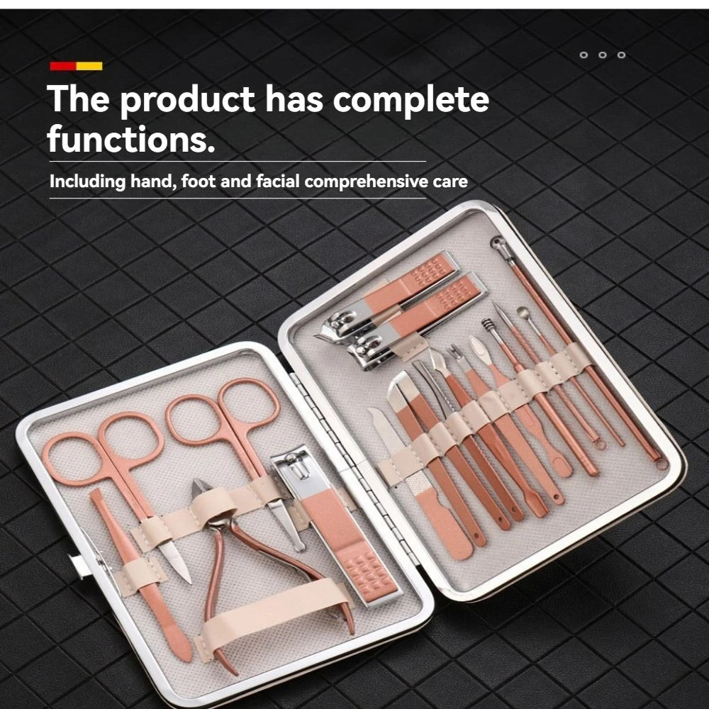 18 piece nail clipper set stainless steel rose gold care kit for convenient storage of foot manipulation tools nail clippers 240927