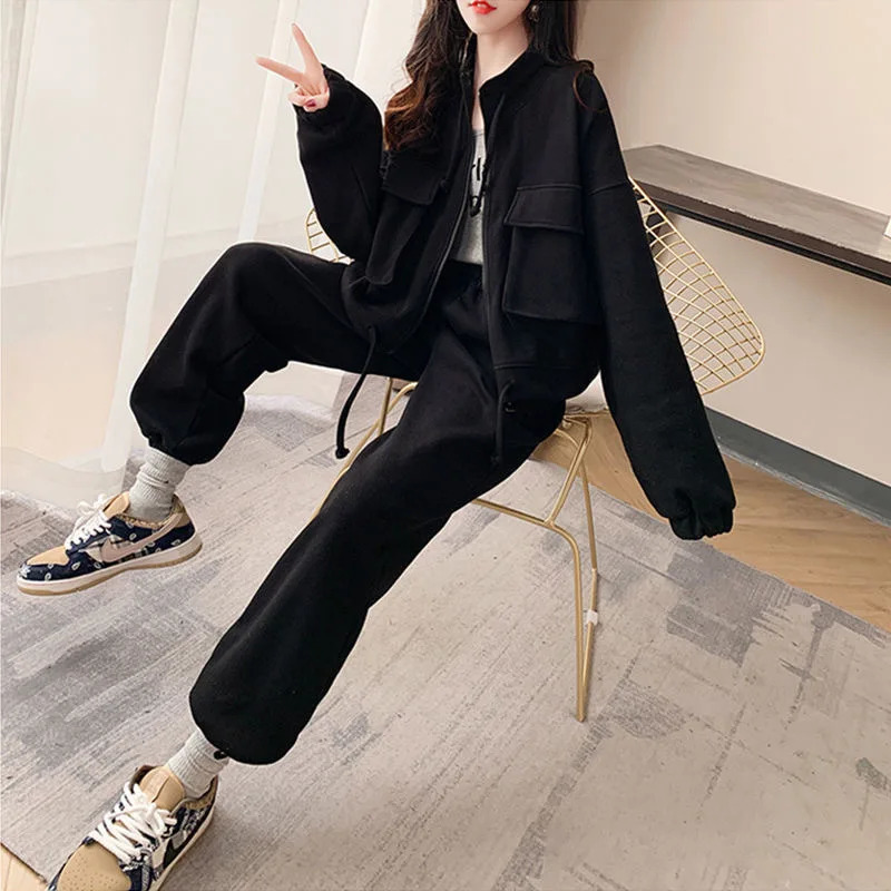 Fashion Tracksuit 2piece AutumnWinter Zipper JacketPants Sportswear Womens Sweatshirt 241007