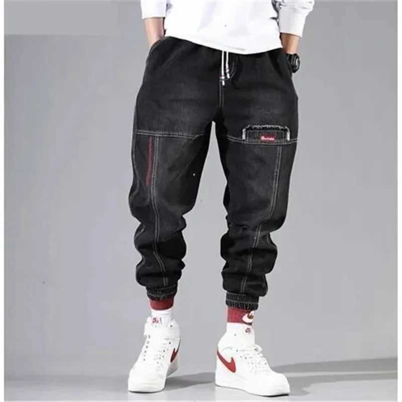 S-5XL Baggy Denim Pants for Men Autumn/winter Trendy Loose Cargo Jeans Casual Korean Slim Legged Male Hip-Hop Capri Pants BlueX241009
