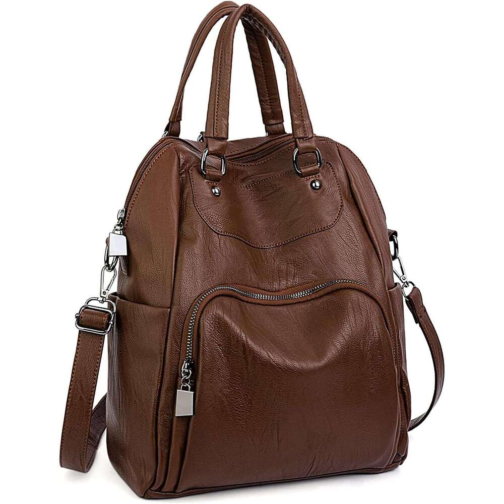 Women Backpack Purse PU Washed Leather Convertible Ladies Rucack Crossbody Shoulder Bag New Black