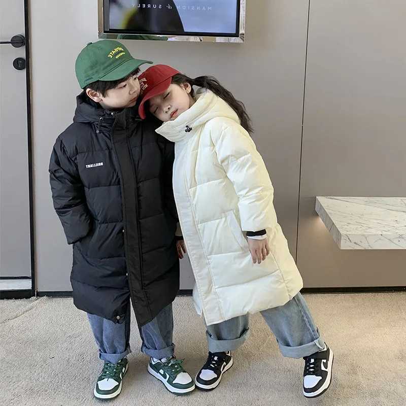 Down Coat Childrens long coat white duck hooded jacket winter boys and girls warm clothes fashionable long coat winter clothing H241010