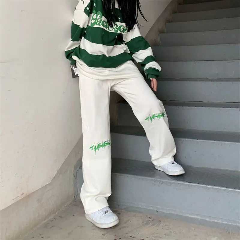 Y2K Pants American Street Mens Harajuku Casual Straight Leg Jeans City Boy Printed Hip-hop Wide Leg Pants Oversize ClothingX241009