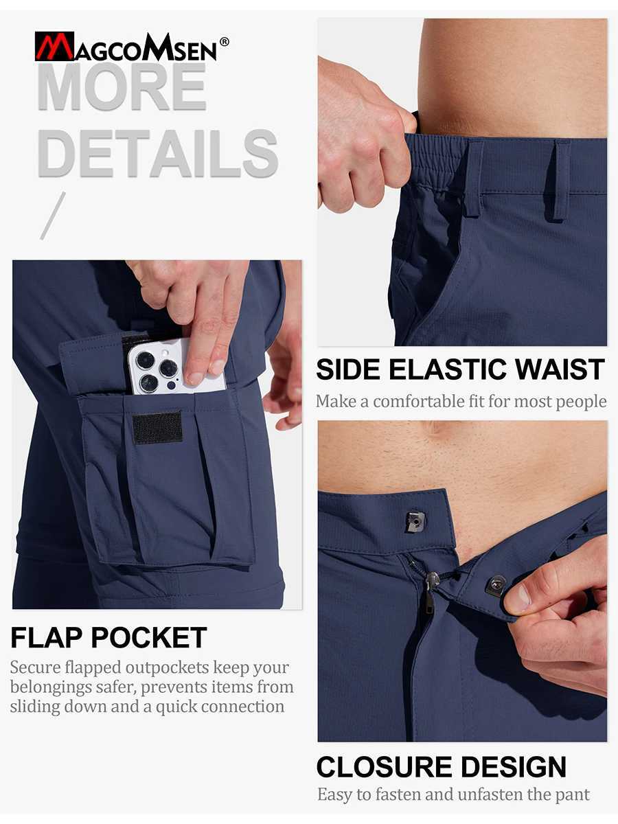 MAGCOMSEN Mens Hiking Convertible Pants with 5 Pocket Zipper Lightweight Multi functional Quick drying Side Stretch Travel Pants W241009